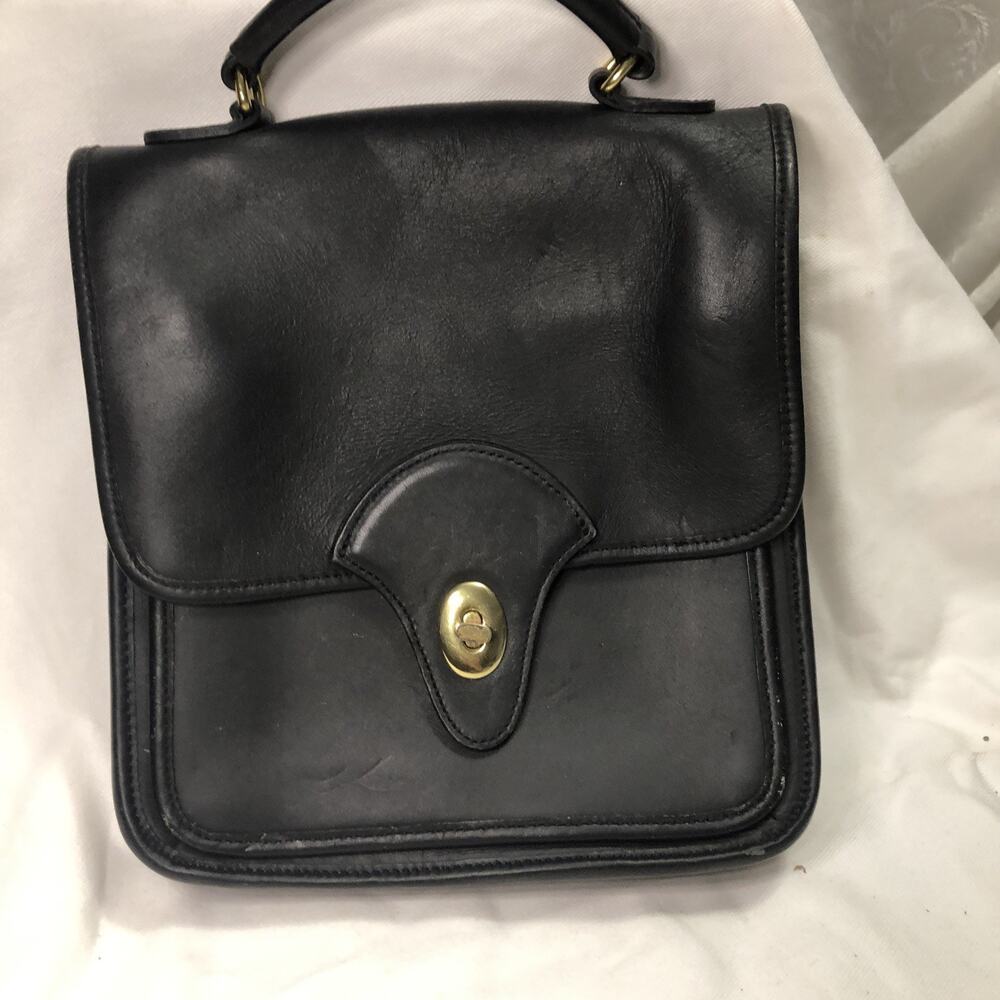 Vintage 1990s Kirkland Signature Black Leather Station Bag Crossbody Coach Style